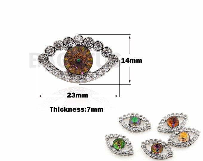18K Gold Filled Gold Demon Eye Connector, Enamel Eye Connector Necklace, Micro-Pave CZ Eye Connector, 14x23x7mm