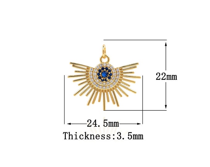18K Gold Filled Devil Eye pendant,Gold Sun Eye Charms,Sun Charm Bracelet Necklace for DIY Jewelry Making Supply
