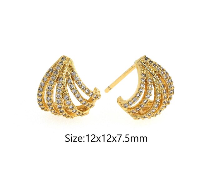 Gold Tassel Stud Earrings,18K Gold Filled Fan Stud Earrings,Fan Stud Earrings,Hypoallergenic Stud Earrings,Gift for Her，12x12x7.5mm