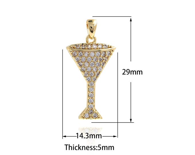 1pcs 18K Gold Filled Wine Glass Pendant,Cup Pendant, MicroPave Cubic Zirconia Goblet Necklace Pendant DIY Jewelry Supplies
