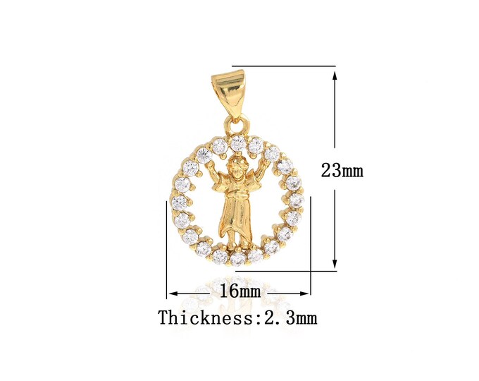 18K Gold Filled Jesus Cross Pendant,Round Charm,Micropavé CZ Pendant,Religious Charm,Bracelet and Necklace Making Supplies 23x16x2.3mm