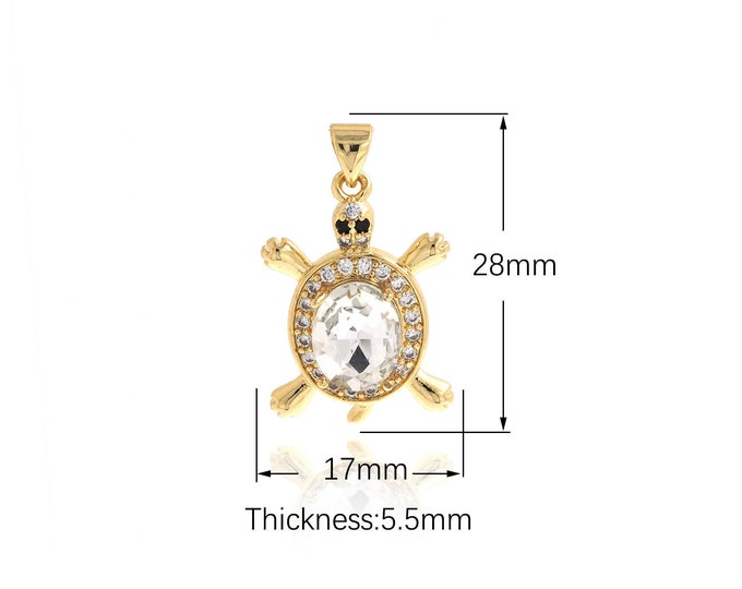 Marine Jewelry Gold Tortoise Necklace,Micropavé CZ Metal Tortoise, 18K Gold Filled Mini Tortoise Pendant, 28x17x5.5mm