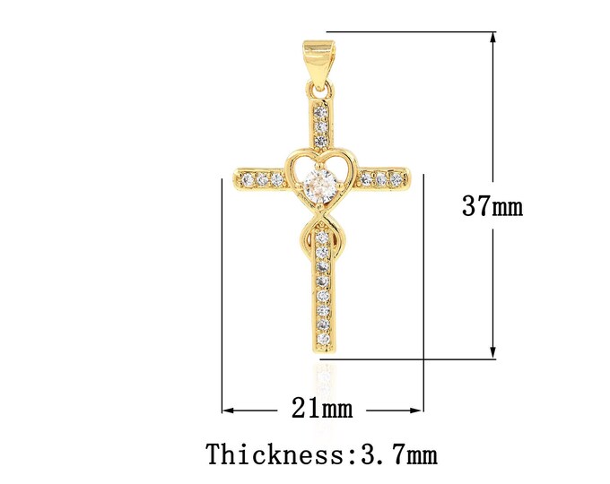 18K Gold Filled CZ Cross Pendant,Gold Dainty Religion Charms,Heart Charm Bracelet Necklace for DIY Jewelry Making Supply
