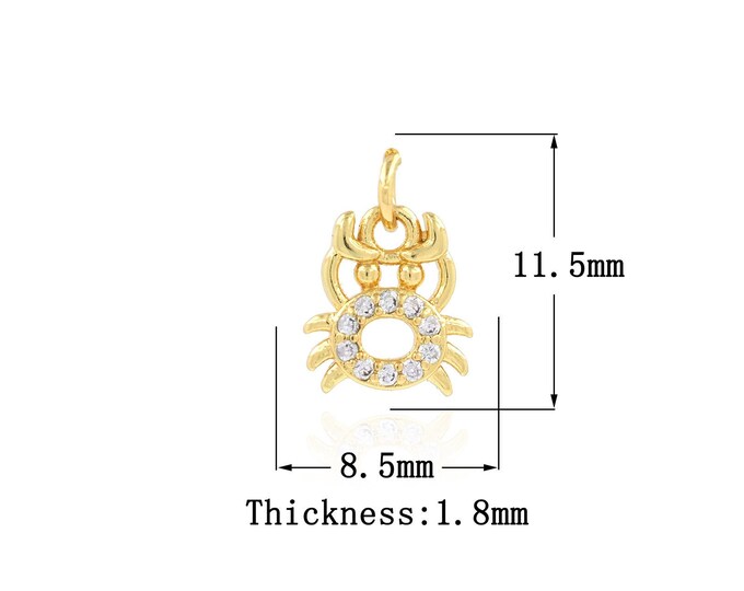 18K Gold Filled Crab Pendant,Gold Dainty CZ Crab Charms,Crab Charm Bracelet Necklace for DIY Jewelry Making Supply