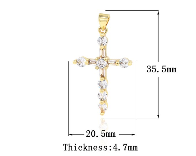 18K Gold Filled Cross Pendant,Gold Dainty CZ Religion Charms,Christian Charm Bracelet Necklace for DIY Jewelry Making Supply