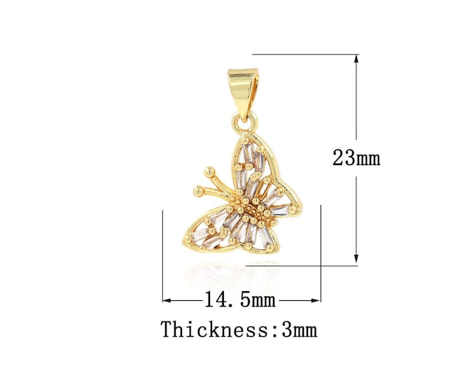 18K Gold Filled CZ Butterfly Pendant,Gold Dainty Butterfly Charms,Butterfly Charm Bracelet Necklace for DIY Jewelry Making Supply