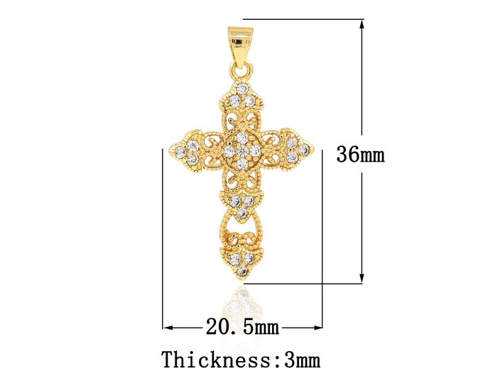 18K Gold Filled Cross Pendant,Gold Dainty CZ Religion Charms,Christian Charm Bracelet Necklace for DIY Jewelry Making Supply