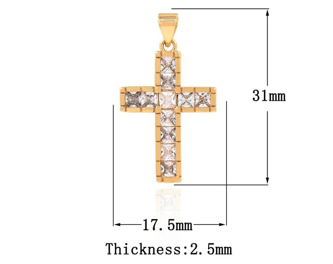 18K Gold Filled CZ Religion Pendant,Gold Dainty Cross Charms,Christian Charm Bracelet Necklace for DIY Jewelry Making Supply