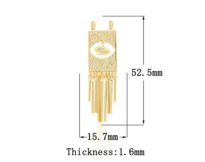 18K Gold Filled Tassel Pendant,Gold Dainty Square Charms,CZ Devil Eye Charm Bracelet Necklace for DIY Jewelry Making Supply