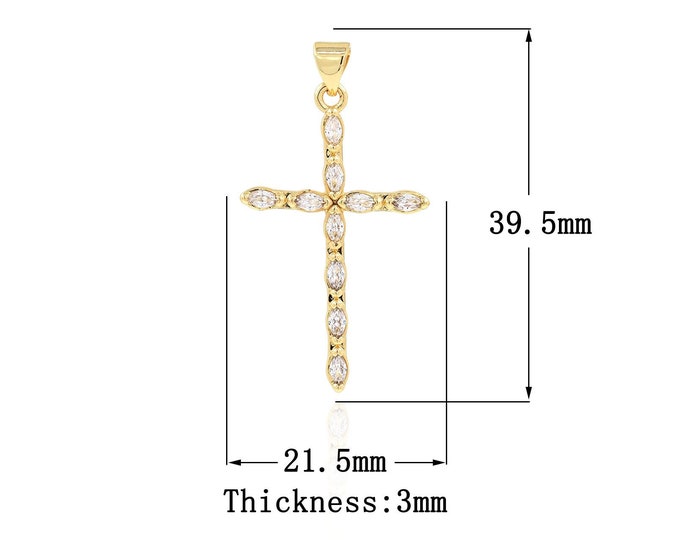 18K Gold Filled Cross Pendant,Gold Dainty Religion Charms,CZ Christian Charm Bracelet Necklace for DIY Jewelry Making Supply