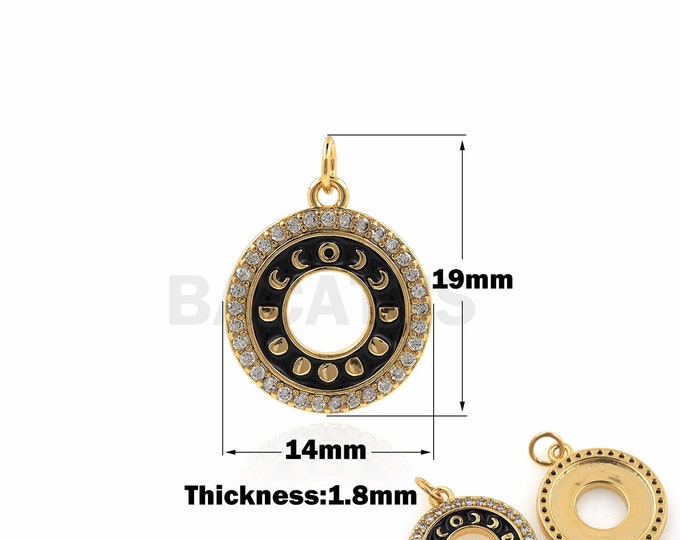 18K Gold Filled Circle Pendant, Enamel Round Necklace, Micropavé CZ Circle Pendant, Enamel Necklace, Enamel Charm, Moon Pendant, 19x14x1.8mm
