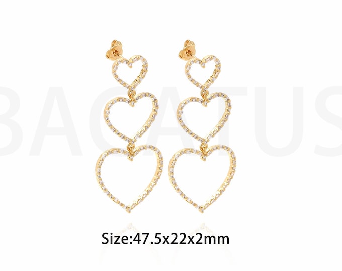 1Pair 18K Gold Filled Heart-Shaped Earrings Heart-Shaped Zircon Earrings  Zircon Heart-Shaped Earrings  Heart-Shaped Hoop 47.5x22x2mm