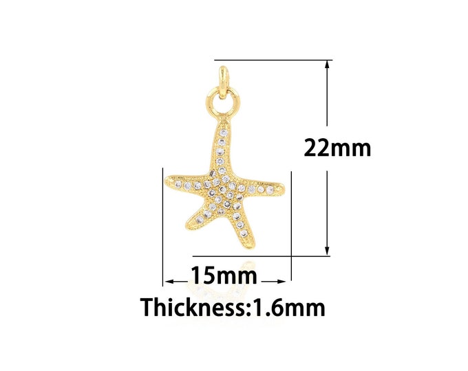 18K Gold Filled Starfish Pendant,Gold Dainty Starfish Charms,CZ Starfish Charm Bracelet Necklace for DIY Jewelry Making Supply