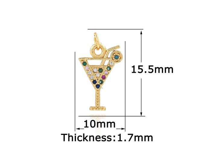 1pcs 18K Gold Filled Wine Glass Charm,Clear Micro Pave CZ Cup Pendant,Bracelet Necklace Making Supplies 10x15.5x1.7mm
