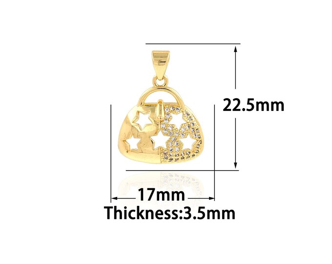18K Gold Filled Handbag Pendant,Gold Dainty Star Charms,CZ Handbag Charm Bracelet Necklace for DIY Jewelry Making Supply
