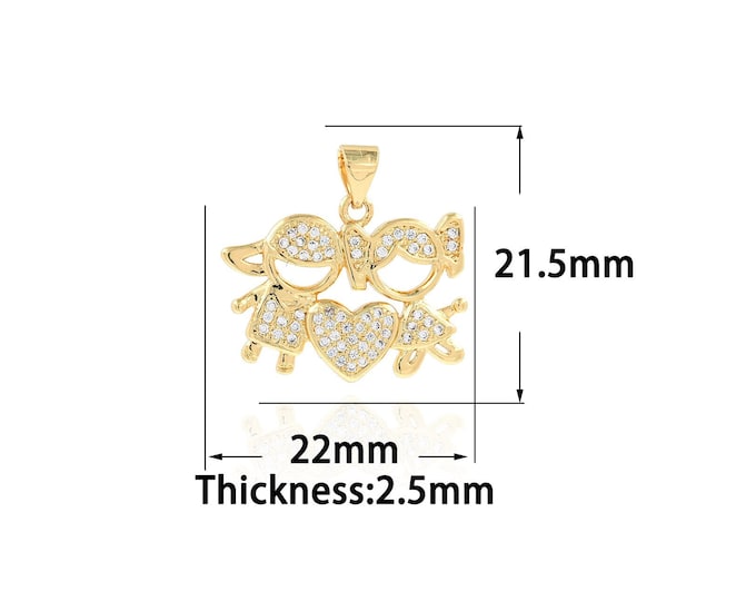 18K Gold Filled Love Pendant,Gold Dainty Couple Charms,CZ Heart Charm Bracelet Necklace for DIY Jewelry Making Supply