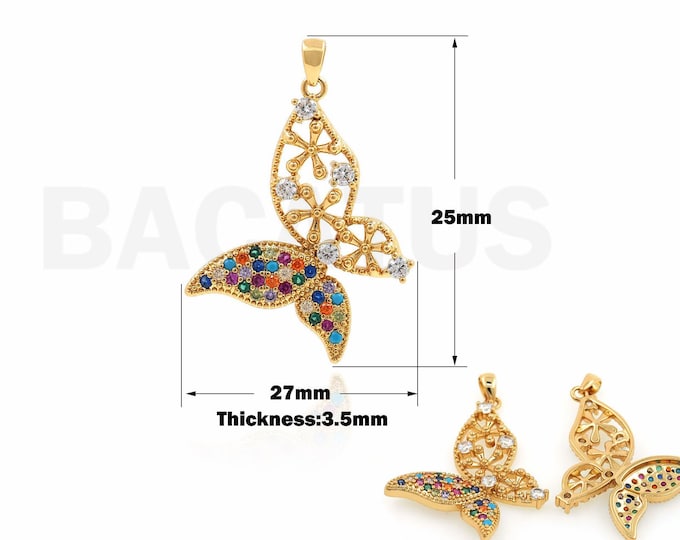 18K Gold Filled Flying Charm,Butterfly Pendant,Micropavé CZ Insect Necklace, Butterfly Jewelry,Gift For Her,DIY Jewelry Supplies,25x27x3.5mm