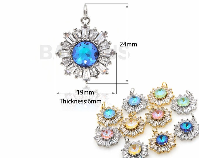 18K Gold Filled Sun Pendant, Sun Charm, Multi-Color Optional, Micro-Pave CZ Pendant, Cubic Zirconia Pendant, 24x19x6mm