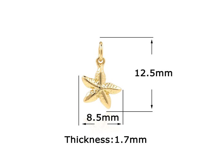 18K Gold Filled Starfish Pendant,Gold Starfish Charms,Dainty Starfish Charm Bracelet Necklace for DIY Jewelry Making Supply