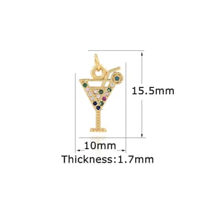 1 pz ciondolo in vetro di vino riempito in oro 18 carati, pendente a forma di tazza con micro pavimenta CZ trasparente, collana per bracciale che effettua forniture 10x15.5x1.7mm