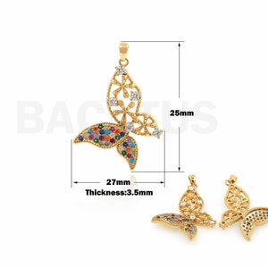 18K Gold Filled Flying Charm,Butterfly Pendant,Micropavé CZ Insect Necklace, Butterfly Jewelry,Gift For Her,DIY Jewelry Supplies,25x27x3.5mm