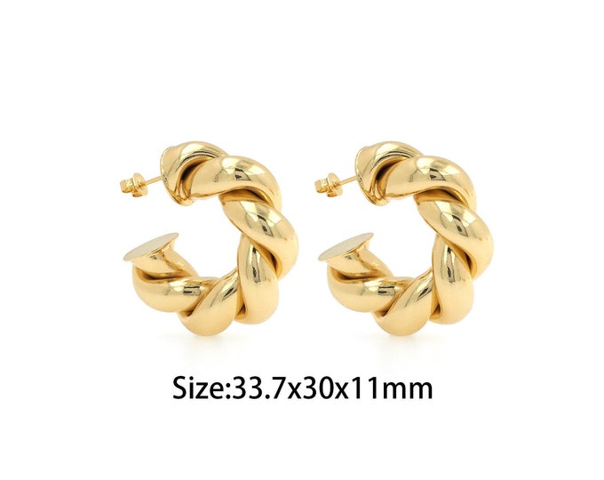 1 pair Gold Dainty C Stud Earrings,18K Gold Filled Twist Stud Earrings,Simple Stud  Earrings,Gift for Her,33.7x30x11mm