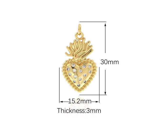 18K Gold Filled Love Pendant, Heart Pendant, Micropavé CZ Love Heart Charm, Dainty Charm, Gift For Her, DIY Jewelry Supplies, 30x15.2x3mm