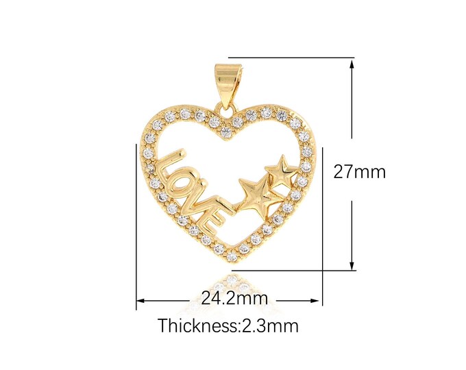 18K Gold Filled Letter LOVE Pendant,Gold Dainty Heart Charms,Simple pendant Bracelet Necklace for DIY Jewelry Making Supply