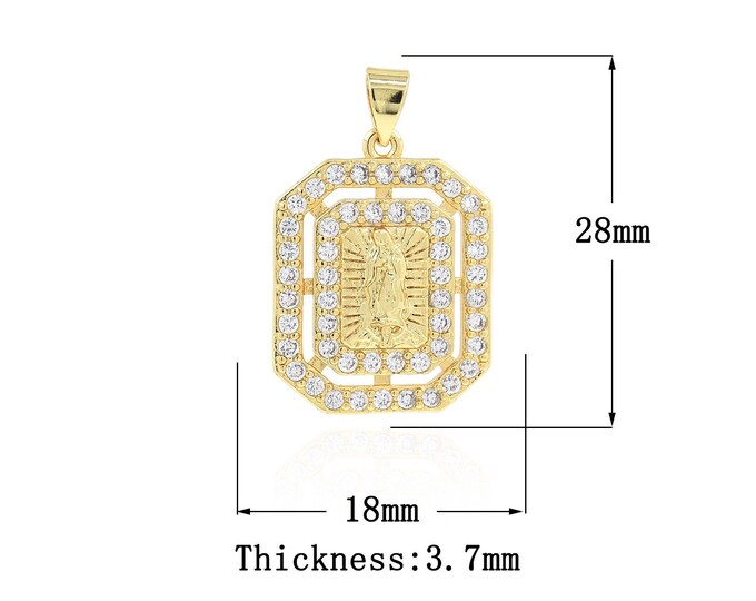 18K Gold Filled Virgin Mary Pendant,Gold Dainty Religion Charms,CZ Square Charm Bracelet Necklace for DIY Jewelry Making Supply
