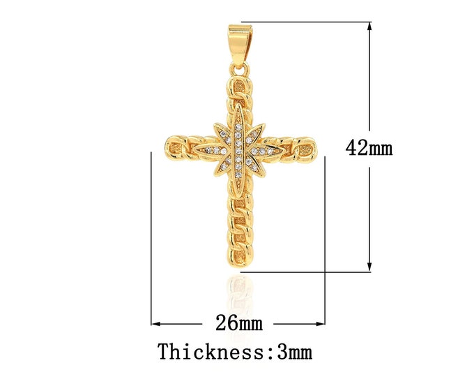 18K Gold Filled Cross Pendant,Gold Dainty CZ Religion Charms,Christian Charm Bracelet Necklace for DIY Jewelry Making Supply