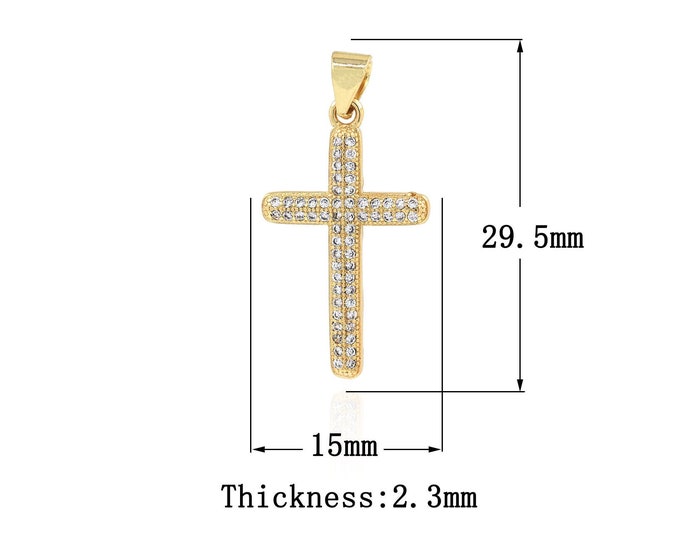 18K Gold Filled Cross Pendant,Gold Dainty CZ Religion Charms,Christian Charm Bracelet Necklace for DIY Jewelry Making Supply