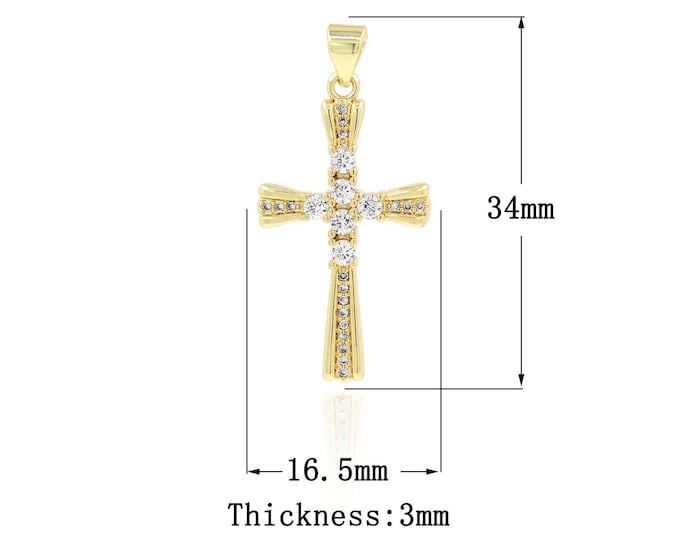 18K Gold Filled CZ Cross Pendant,Gold Dainty Religion Charms,Christian Charm Bracelet Necklace for DIY Jewelry Making Supply