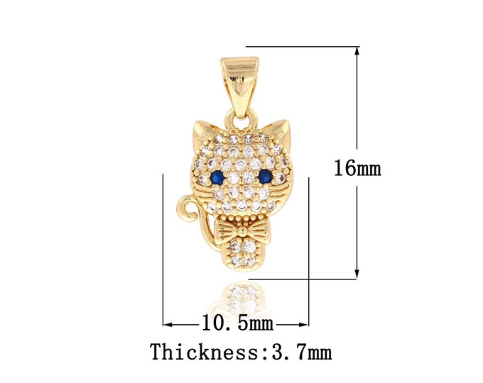18K Gold Filled Cat Pendant,Micro Paved CZ Cat  Charms, Animal Necklace for DIY Jewelry Making Supplies