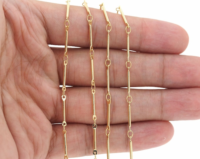 Thin Gold Chain, Bar Chain, 18K Gold Filled Semi-Finished Chain, Thin Chain, Layered Chain, DIY Jewelry Supplies, 14x1mm