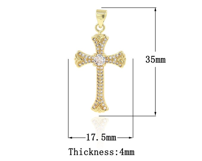 18K Gold Filled Cross Pendant,Gold Dainty Religion Charms,CZ Christian Charm Bracelet Necklace for DIY Jewelry Making Supply