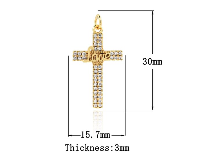 18K Gold Filled Cross Pendant,Gold Dainty CZ Religion Charms,LOVE Charm Bracelet Necklace for DIY Jewelry Making Supply
