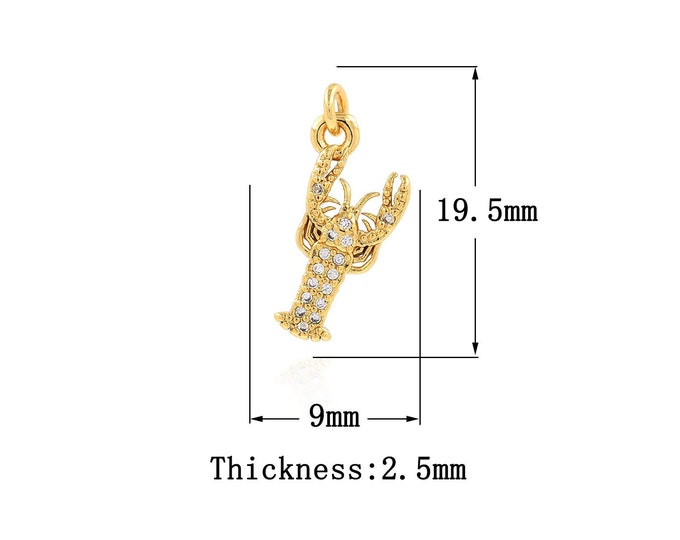 18K Gold Filled Lobster Pendant,Gold Dainty CZ Lobster Charms,Lobster Charm Bracelet Necklace for DIY Jewelry Making Supply