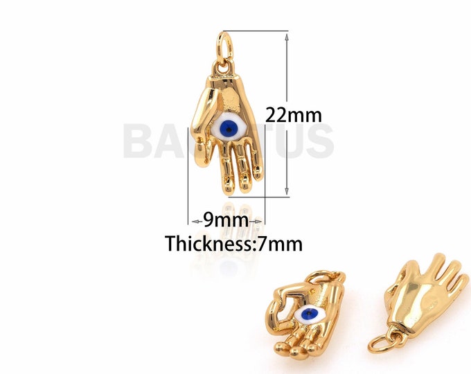 18K Gold Filled Enamel Eye Pendant, Eye Charm, Hand Pendant, Hand Necklace, Gesture Pendant, OK Gesture Necklace, 22x9x7mm