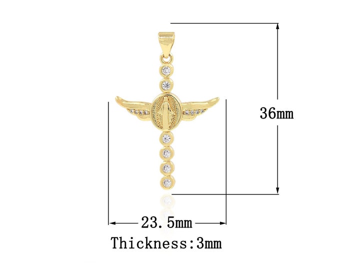 18K Gold Filled CZ Cross Pendant,Gold Dainty Religion Charms,Virgin Mary Charm Bracelet Necklace for DIY Jewelry Making Supply