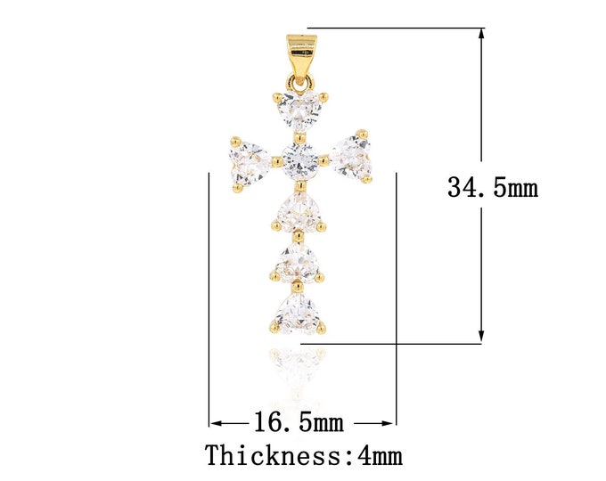 18K Gold Filled Cross Pendant,Gold Dainty Religion Charms,CZ Christian Charm Bracelet Necklace for DIY Jewelry Making Supply