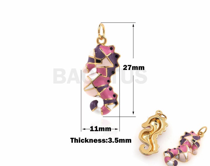 Enamel Seahorse Necklace, 18K Gold Filled Seahorse Pendant,Enamel Charm,Sea Creature Charm,Sea Creature Necklace,Seahorse Charm, 27x11x3.5mm
