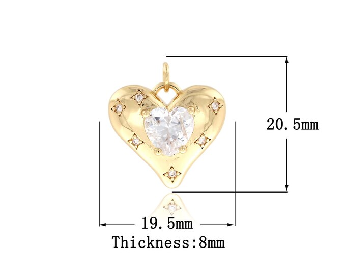 Micropavé CZ Heart Charms,18K Gold Filled Heart Pendant,Heart Charm for DIY Jewelry Making Supplies
