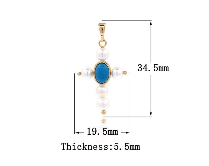 MicroPavé CZ Religious Charms, Christian Necklace, Pearl Cross Charms, 18K Gold Filled Cross Pendant, DIY Jewelry Supplies,34.5x19.5x5.5mm