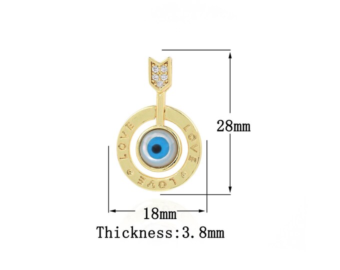 Enamel Eye Pendant, Enamel Charm, 18K Gold Filled Arrow Charm, Micropavé CZ Devil Eye Pendant, DIY Jewelry Supplies, 28x18x3.8mm