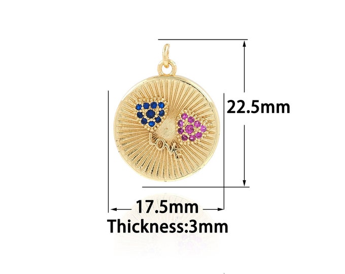 18K Gold Filled LOVE Pendant,Gold Dainty Heart Charms,CZ Round Charm Bracelet Necklace for DIY Jewelry Making Supply