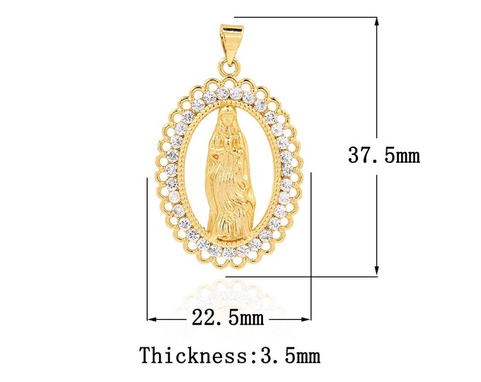 18K Gold Filled CZ Virgin Mary Pendant,Gold Dainty Religion Charms,Catholic Charm Bracelet Necklace for DIY Jewelry Making Supply
