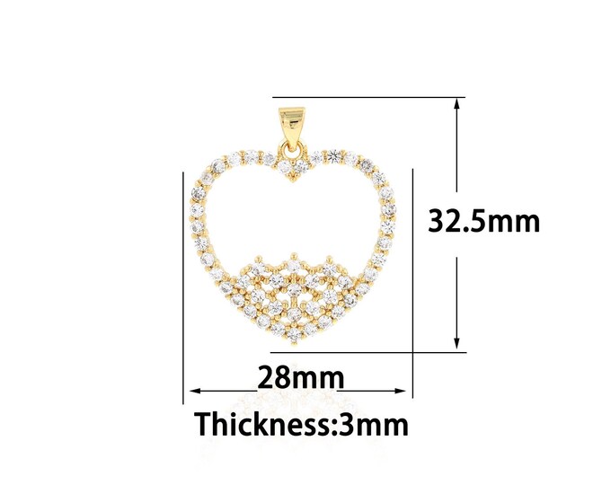 18K Gold Filled Heart Pendant,Gold Dainty Heart Charms,CZ Heart Charm Bracelet Necklace for DIY Jewelry Making Supply