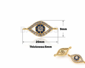 1PCS 18K Filled Gold Micro-pavé Eye Connector, Gold Eye Charm, Eye Charm, Suitable For Jewelry Making Supplies 9x20x5mm