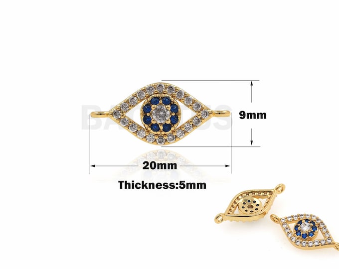 1PCS 18K Filled Gold Micro-pavé Eye Connector, Gold Eye Charm, Eye Charm, Suitable For Jewelry Making Supplies 9x20x5mm