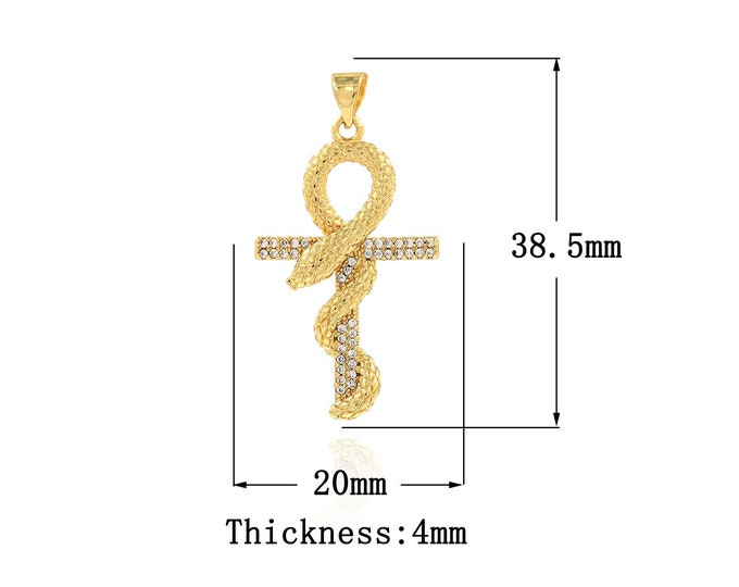 18K Gold Filled CZ Cross Pendant,Gold Dainty Snake Charms,Snake Charm Bracelet Necklace for DIY Jewelry Making Supply